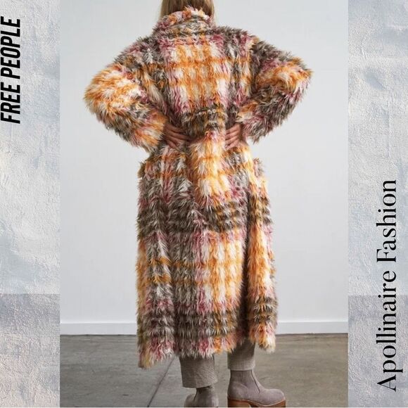 FREE PEOPLE PLAID CARDI FAUX FUR COAT NWT VARIOUS SIZES RARE - Picture 3 of 11